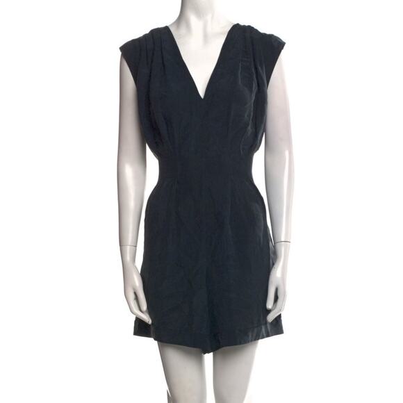 Helmut Lang 100% Silk V-Neck Romper with Tie Deep Blue Gray Size 8 - Picture 1 of 9